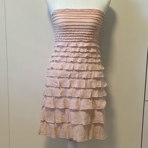 Express XS blush, stretchy, ruffle, strapless dress